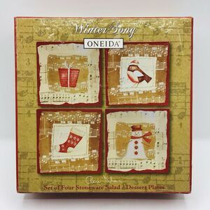Oneida Stoneware Holiday Baking Plates Set of 4 Christmas Dinnerware 8x8 Square